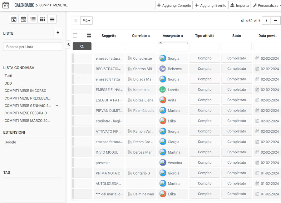 Controllo e monitoraggio automatico delle scadenze e delle attività periodiche